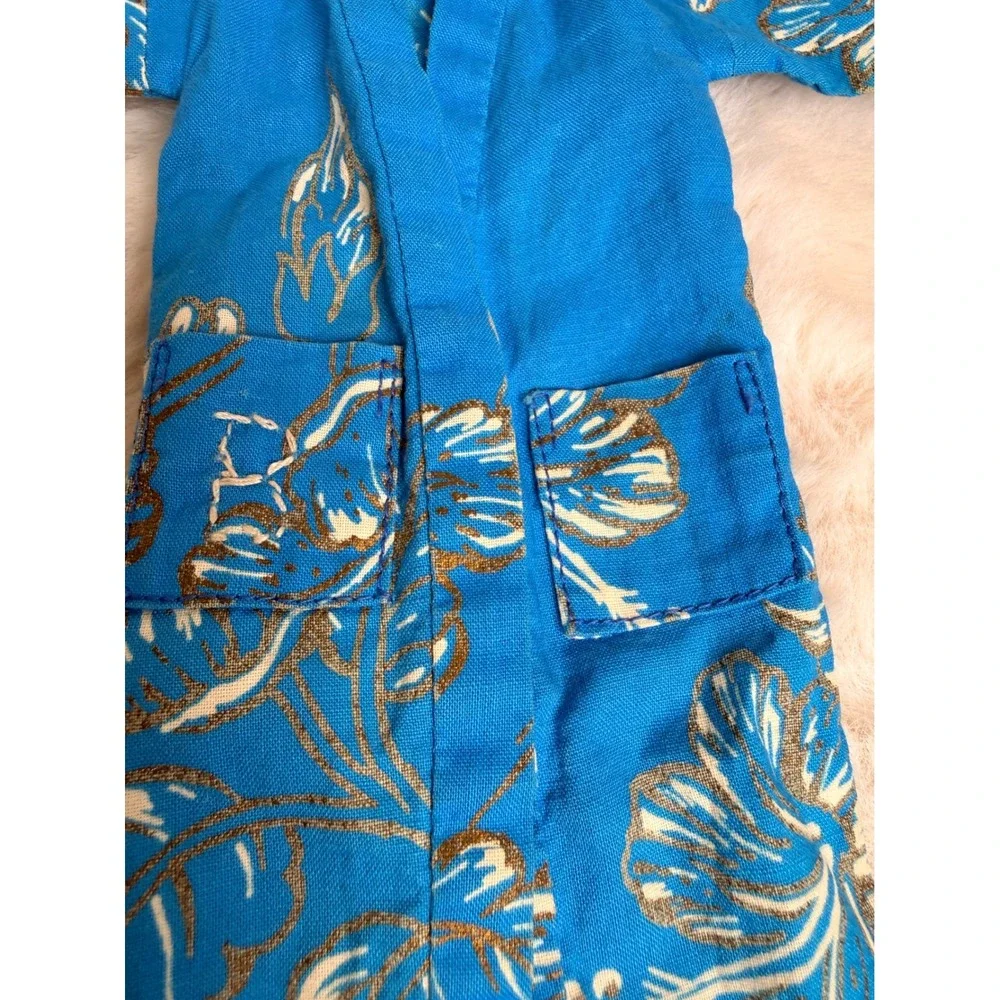 Vintage 1960s Barbie Clone Blue Hibiscus Floral Doll Lounge Robe for 11.5 Inch